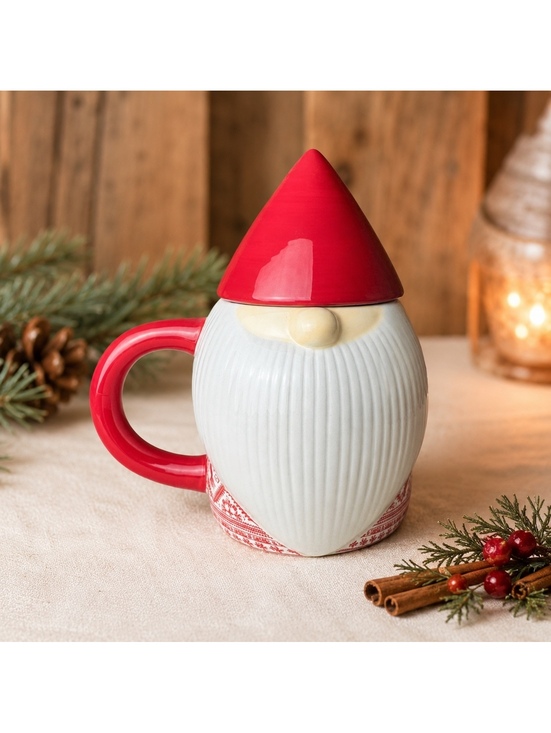 Other - Christmas Gnome Mug With Lid Red Hat Ceramic Holiday Coffee Cup Nordic Decor